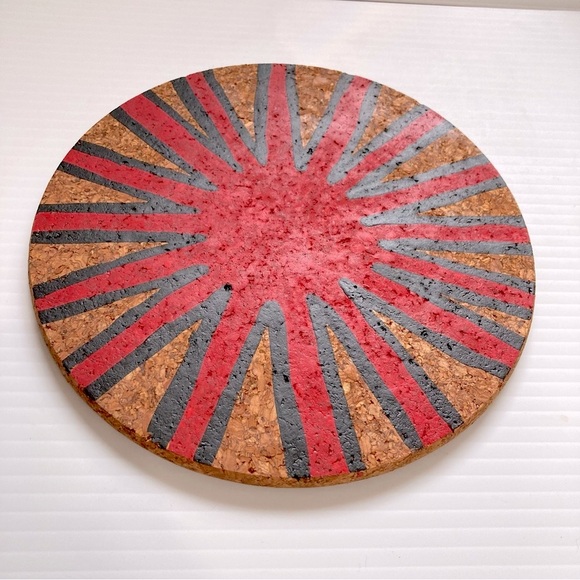 Cork Trivet Boho Bohemian Chic Hand Painted Round 7.5 inch Diameter - Picture 4 of 7